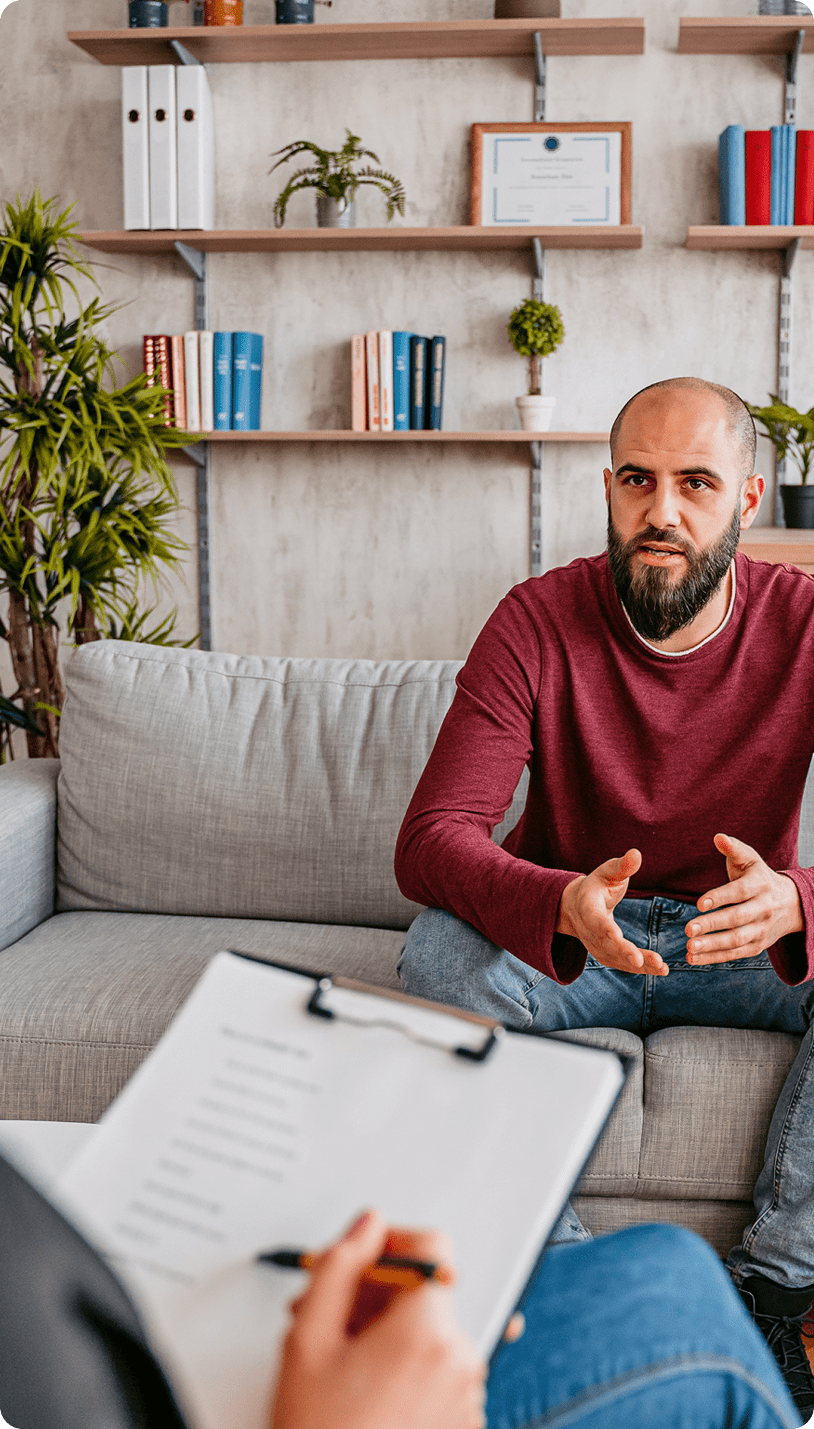 Man discussing in therapy session