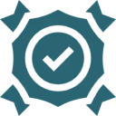 Blue gear with checkmark symbol